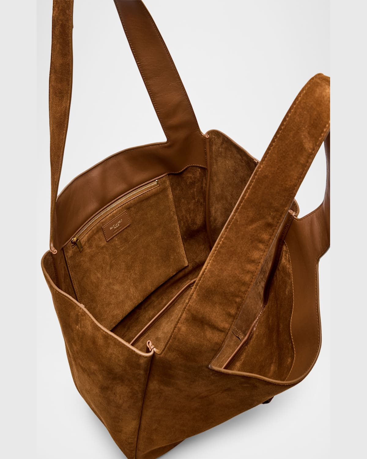 Saint Laurent Bea Ysl Cabas Tote Bag In Suede In Caramel Cognac