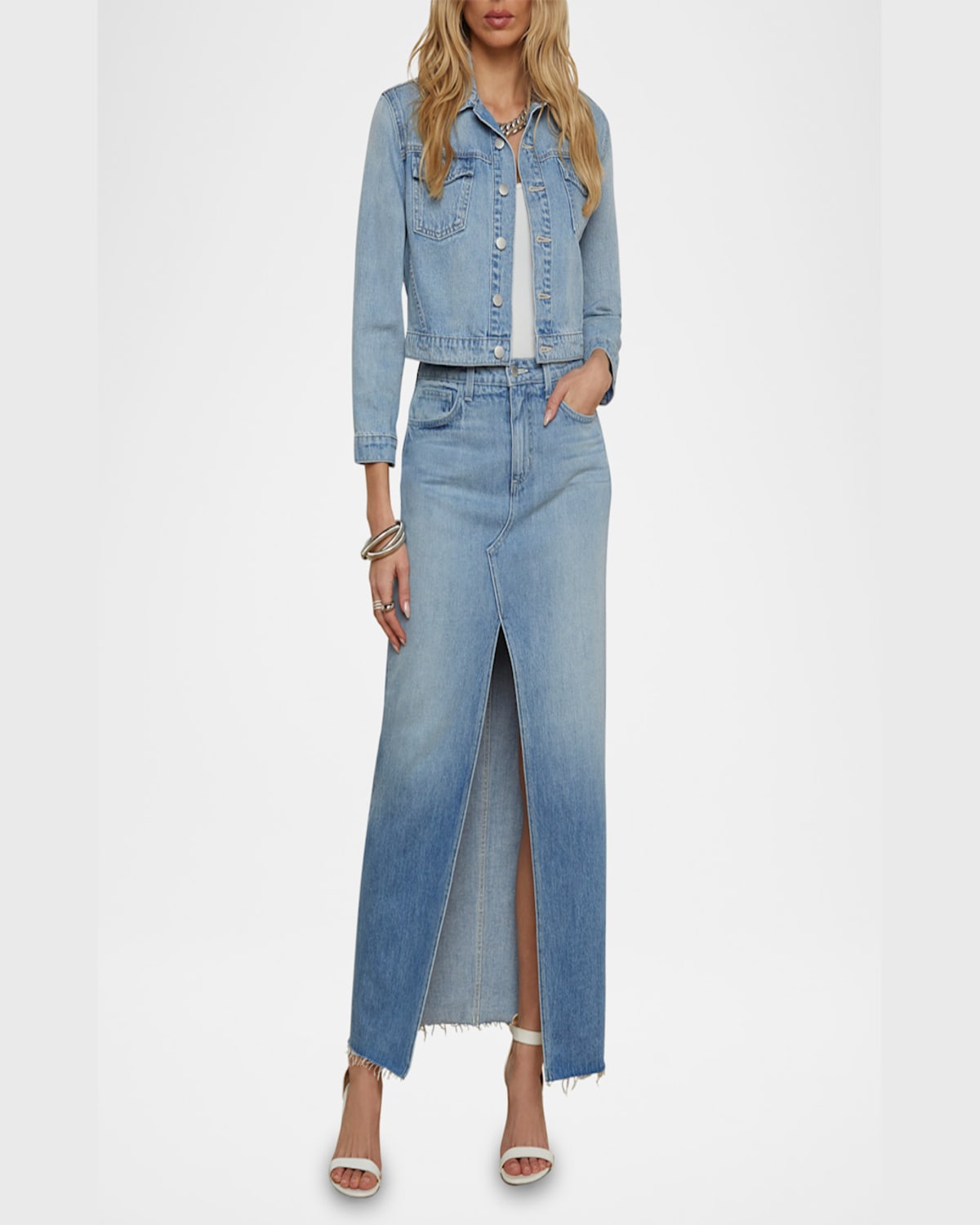 L Agence Koda Cropped Denim Jacket In Fontana