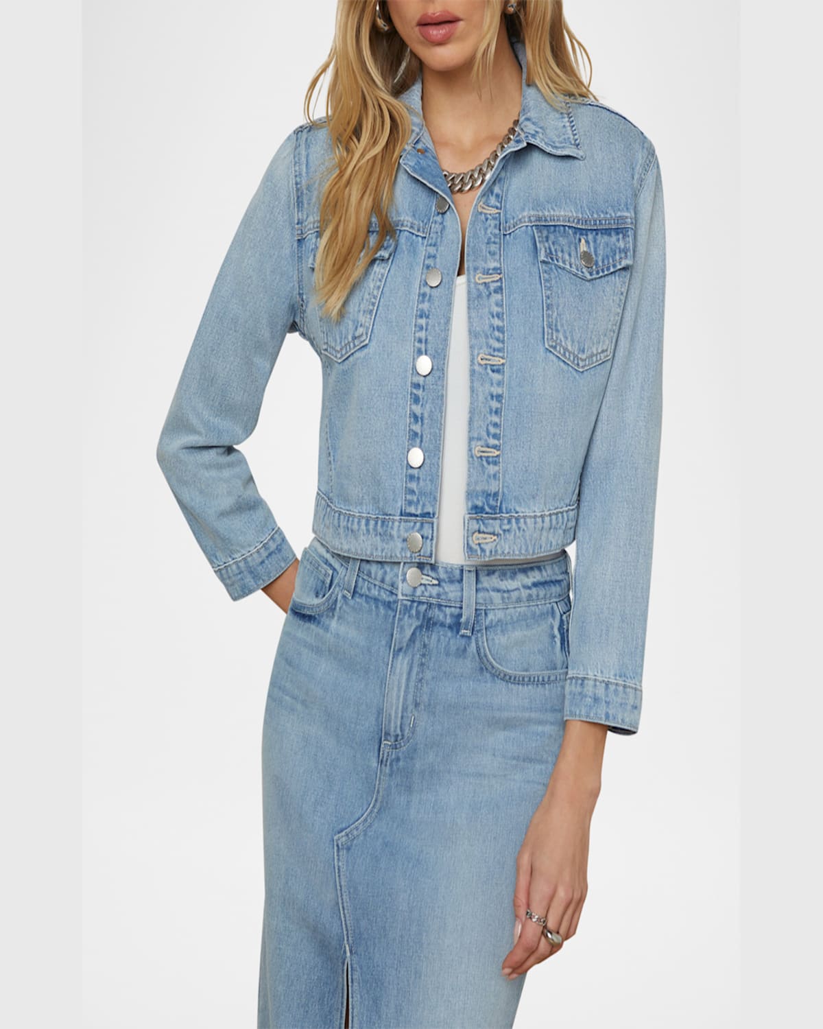 L Agence Koda Cropped Denim Jacket In Fontana
