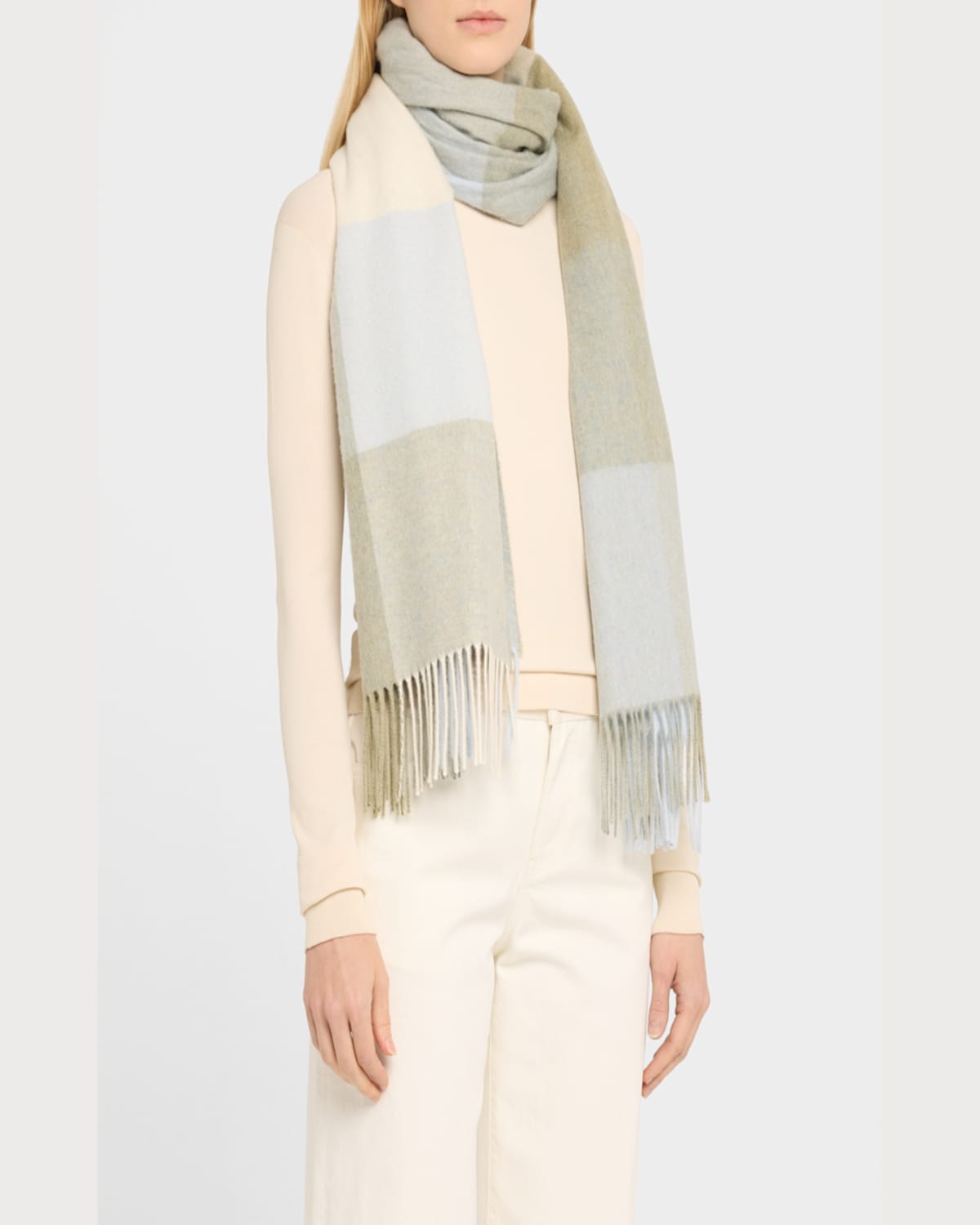 Johnstons Of Elgin Cashmere Check-print Scarf In Lichen