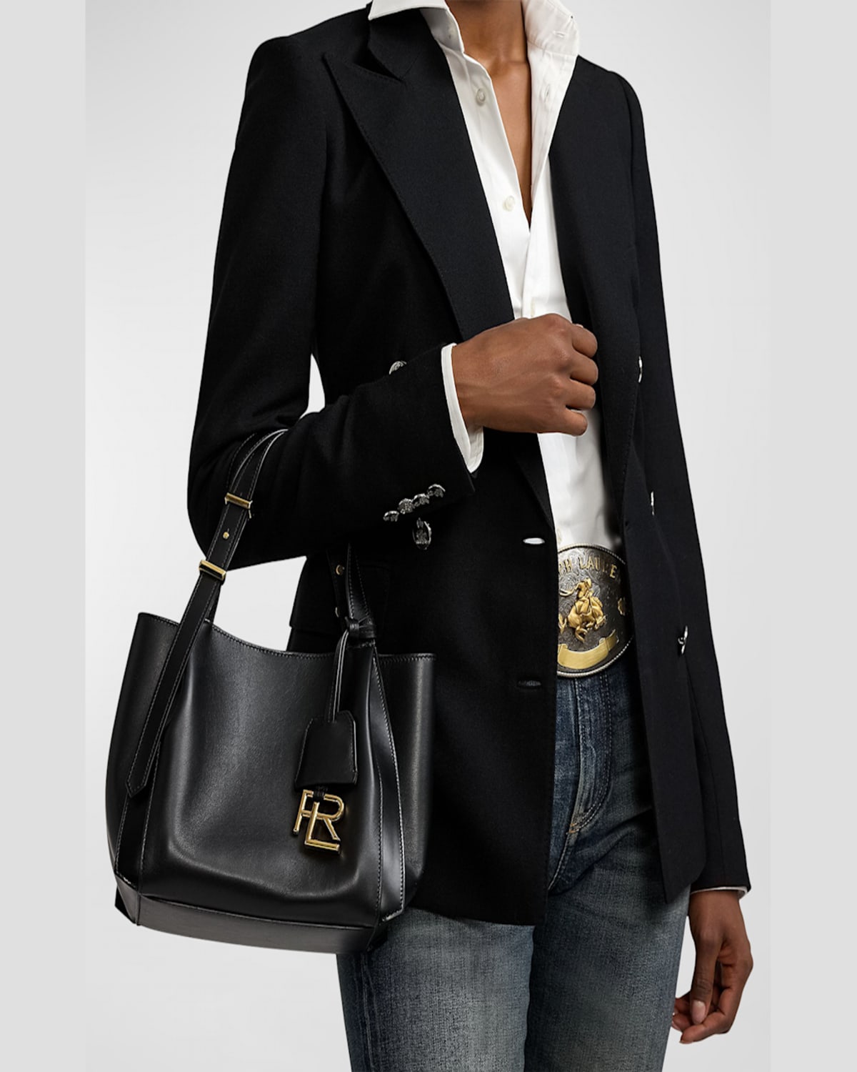 Ralph Lauren Rl 888 Calfskin Mini Tote In Black