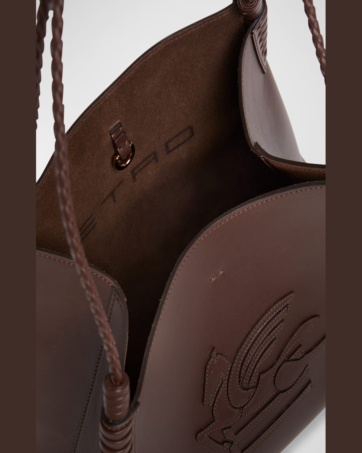 Etro Brown Leather Bag With Embroidered Logo In Brown