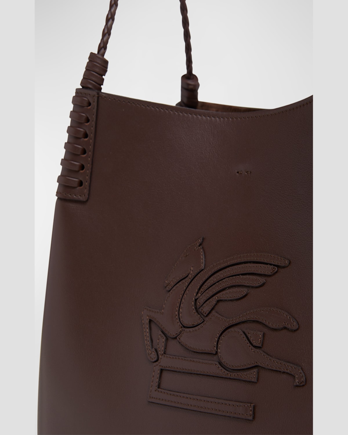 Etro Brown Leather Bag With Embroidered Logo In Brown