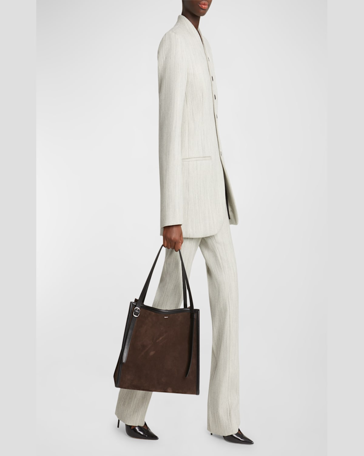 Shop Coperni Belt Suede Tote Bag In Brown