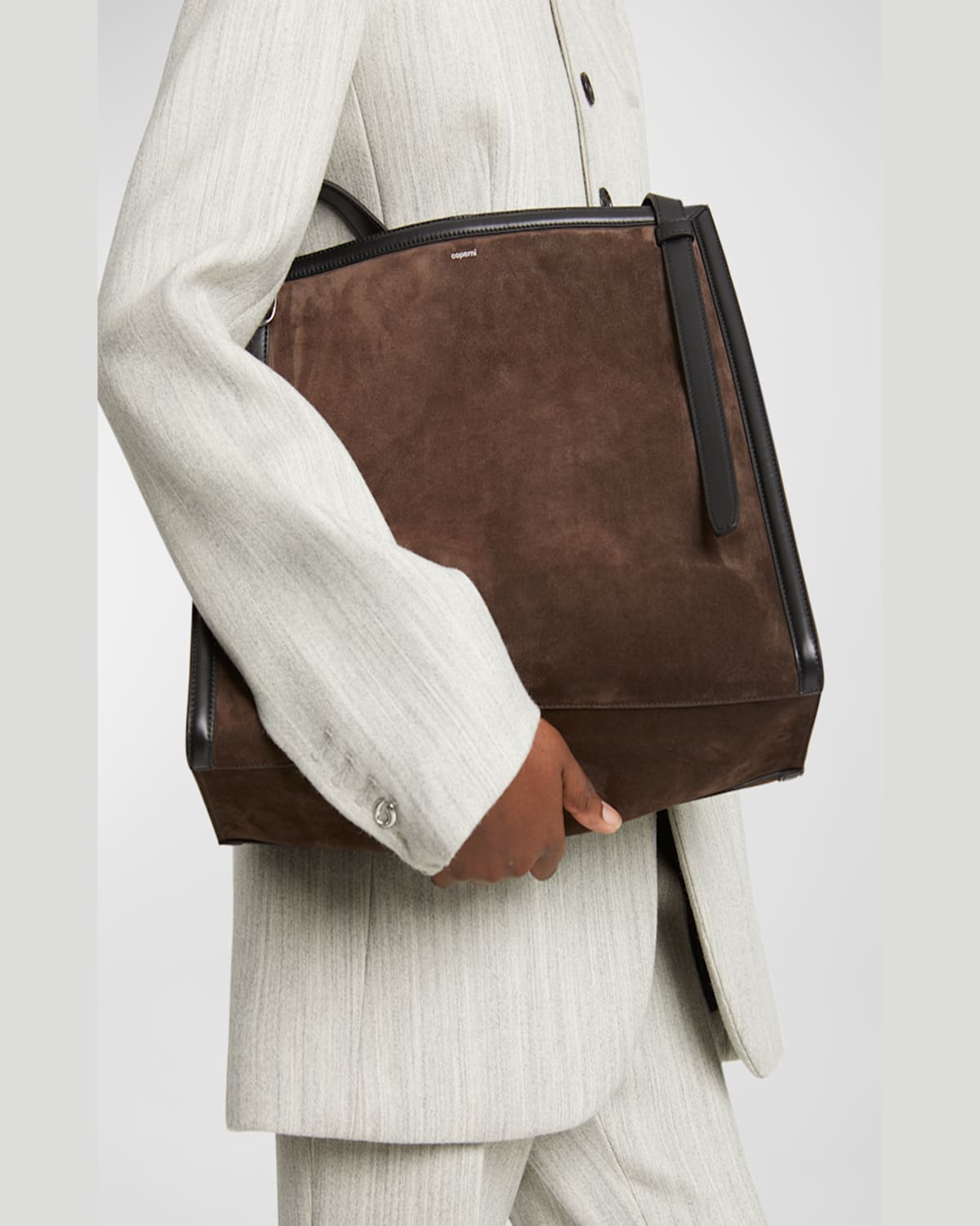 Shop Coperni Belt Suede Tote Bag In Brown
