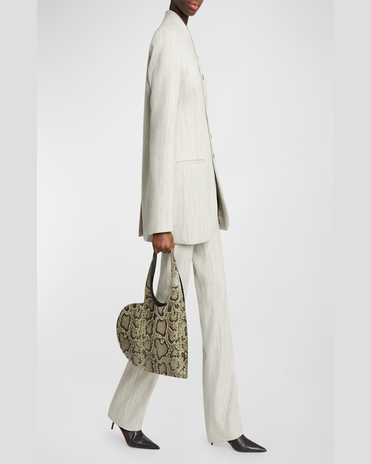 Coperni Python-print Mini Heart Leather Tote Bag In Green