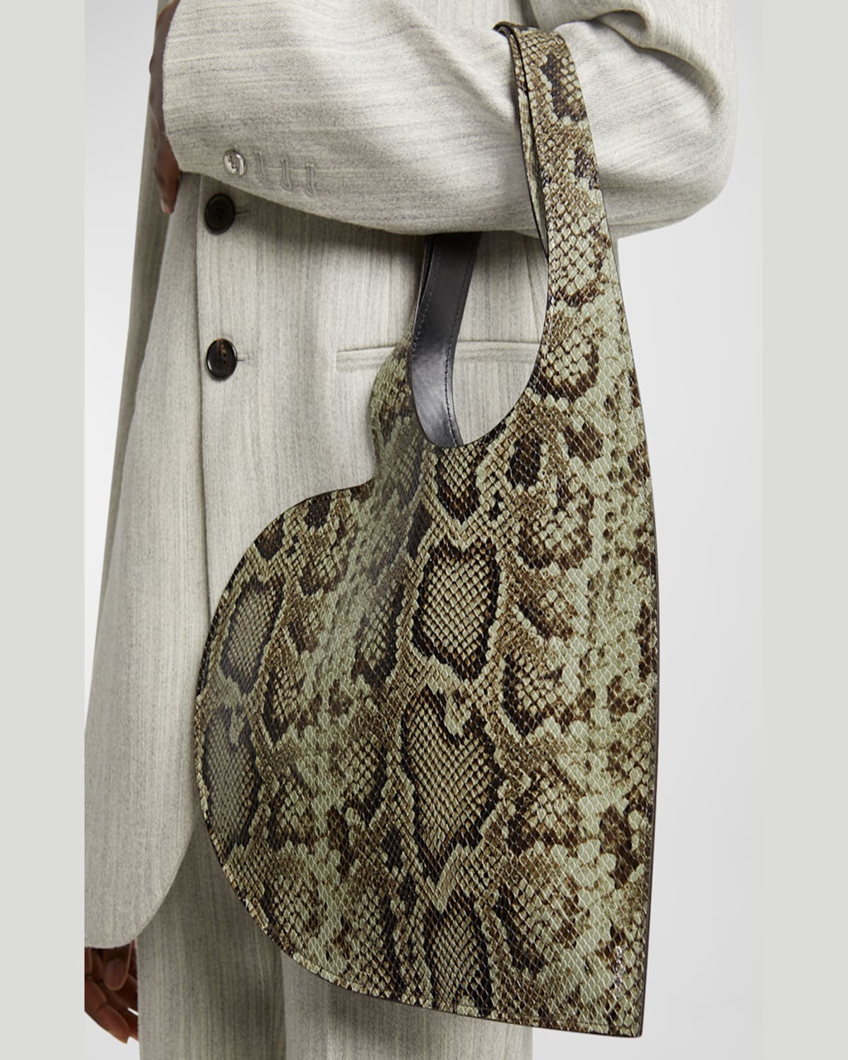 Coperni Python-print Mini Heart Leather Tote Bag In Green