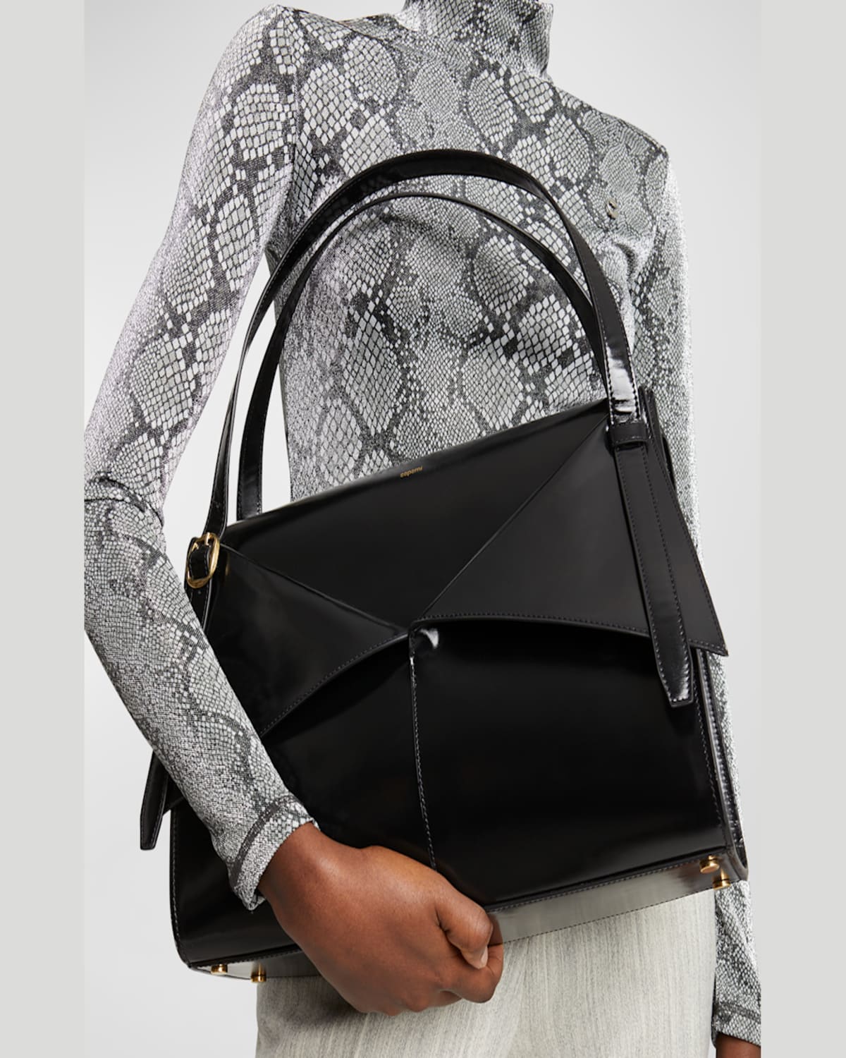 Coperni Gloss Rigid Belt Leather Shoulder Bag In Black