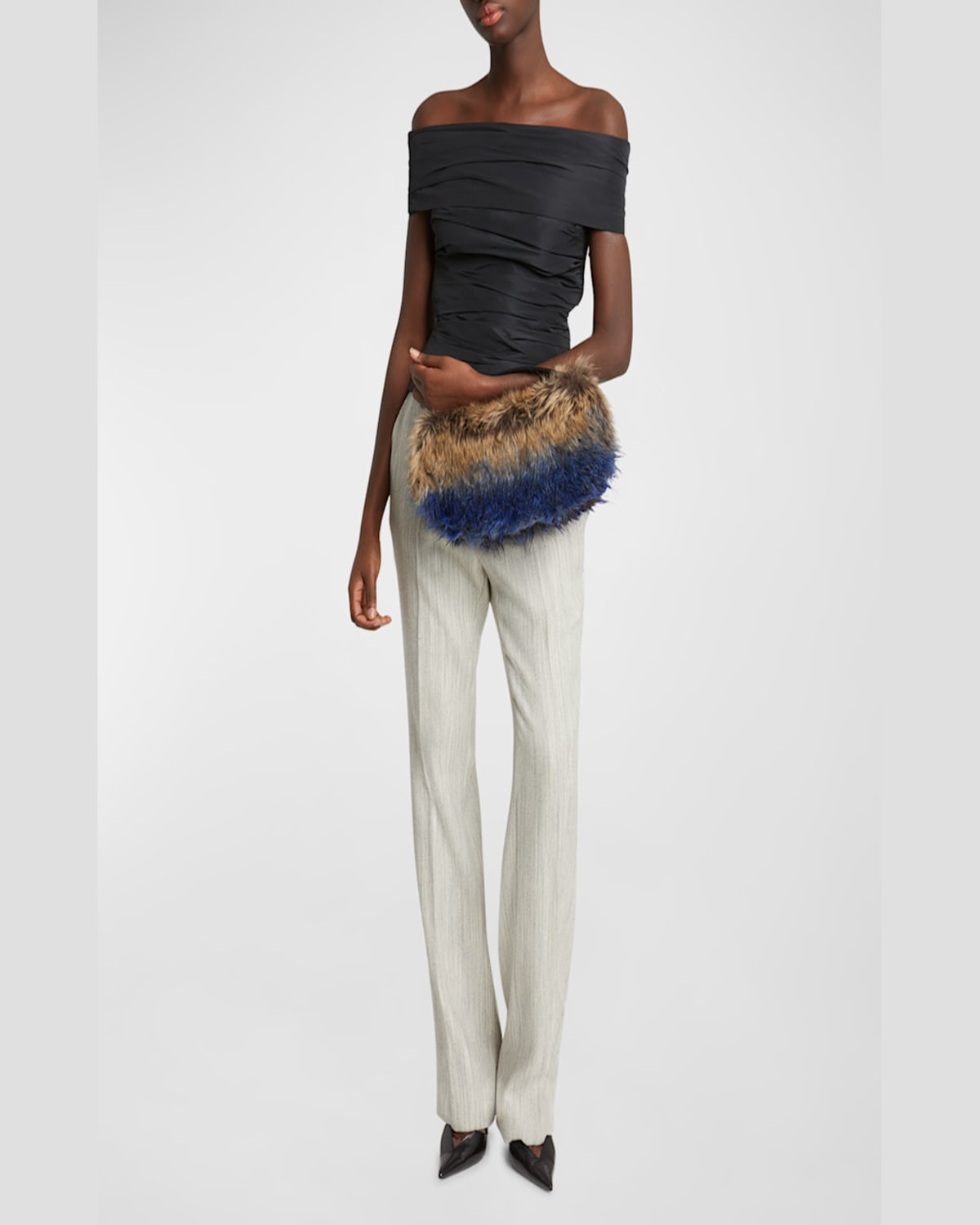 Shop Coperni Swipe Sound Faux Fur Top-handle Bag In Brown-blue