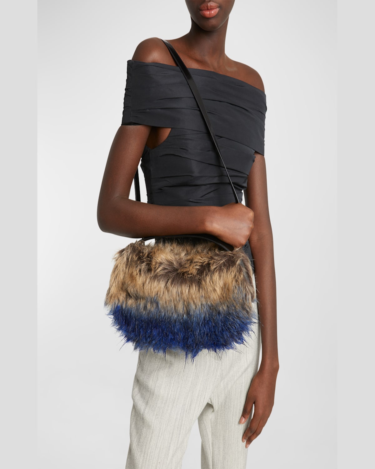 Shop Coperni Swipe Sound Faux Fur Top-handle Bag In Brown-blue