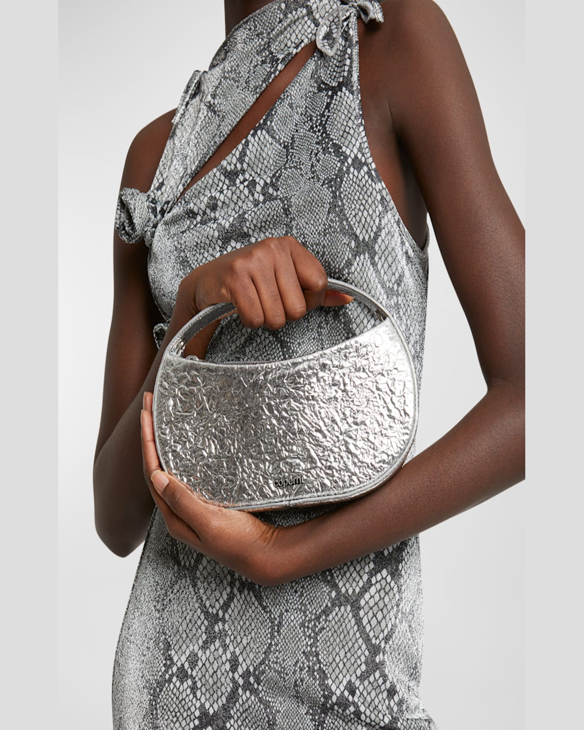 Coperni Swipe Small Foil Leather Top-handle Bag In Silver