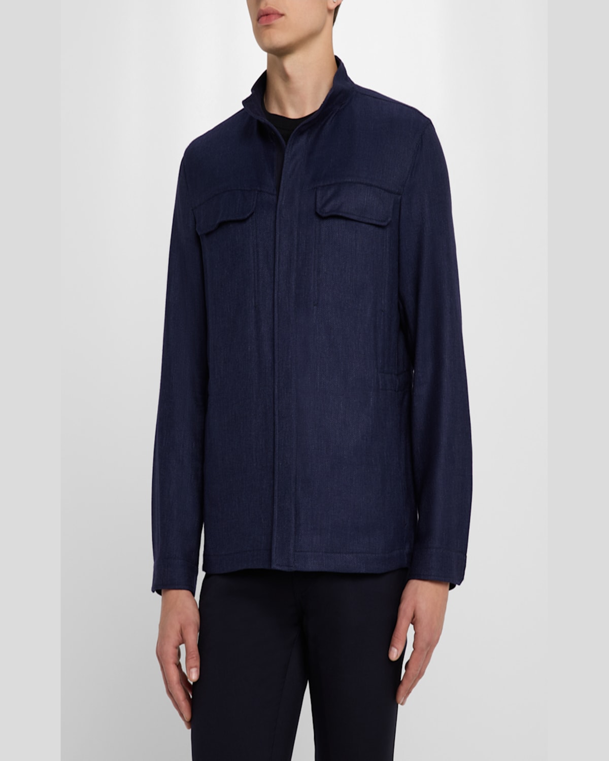 Zegna Cashmere, Silk & Linen Blouson Jacket In Dk Blu Sld