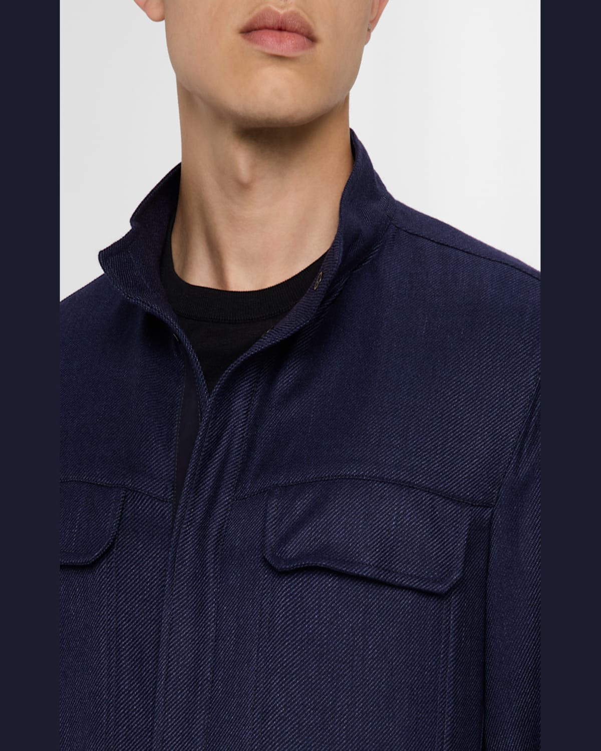 Zegna Cashmere, Silk & Linen Blouson Jacket In Dk Blu Sld