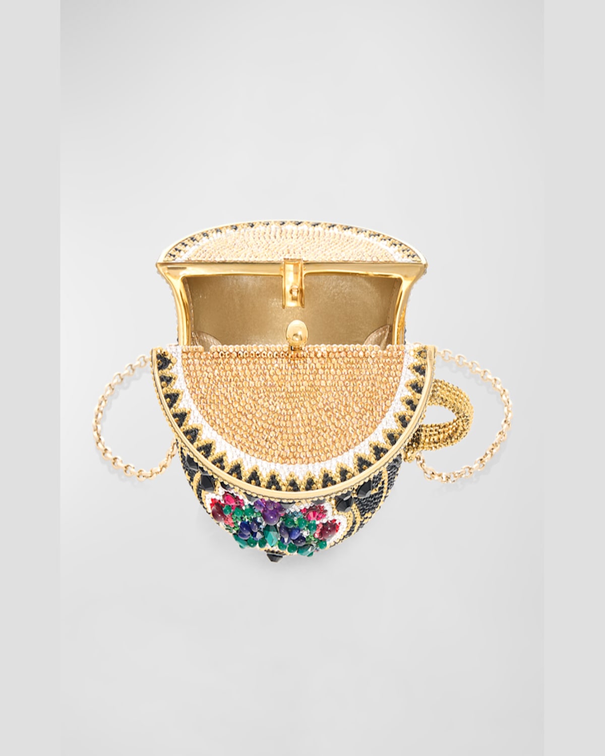 Judith Leiber Teacup Royal Tea Minaudiere In Champagne Jet Multi