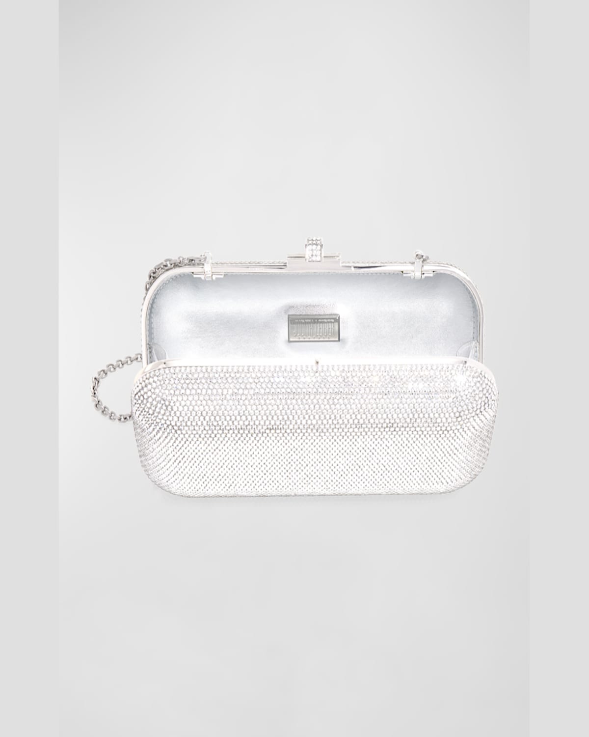 Judith Leiber Long Slide Crystal Minaudiere In Silver Rhine