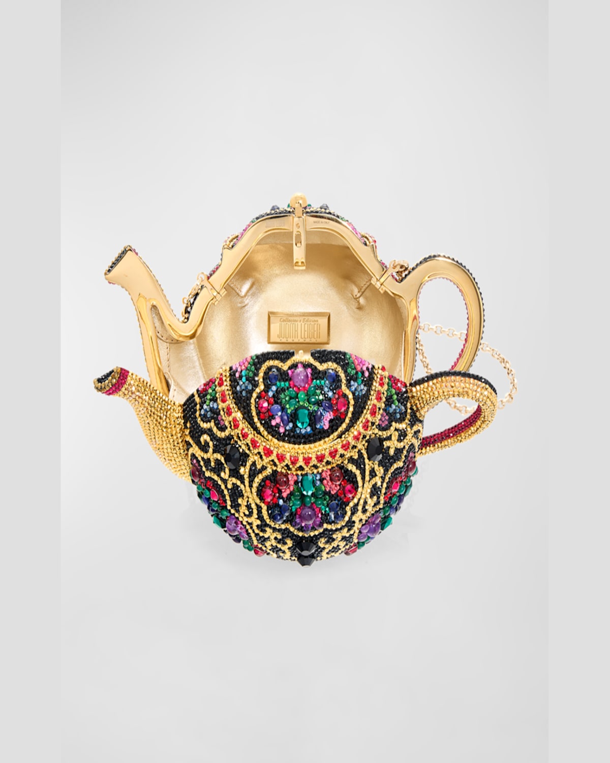 Judith Leiber Jasmine Teapot Minaudiere In Champagne Jet Multi