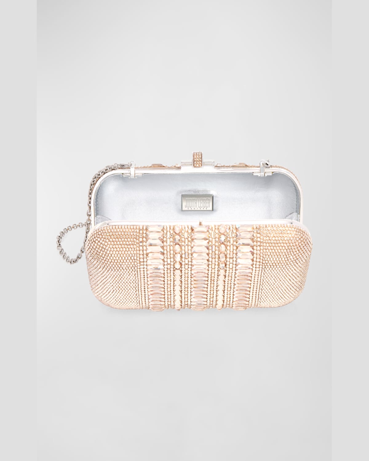 Judith Leiber Prosecco Crystal Long Slide Minaudiere In Silver Prosecco Mult
