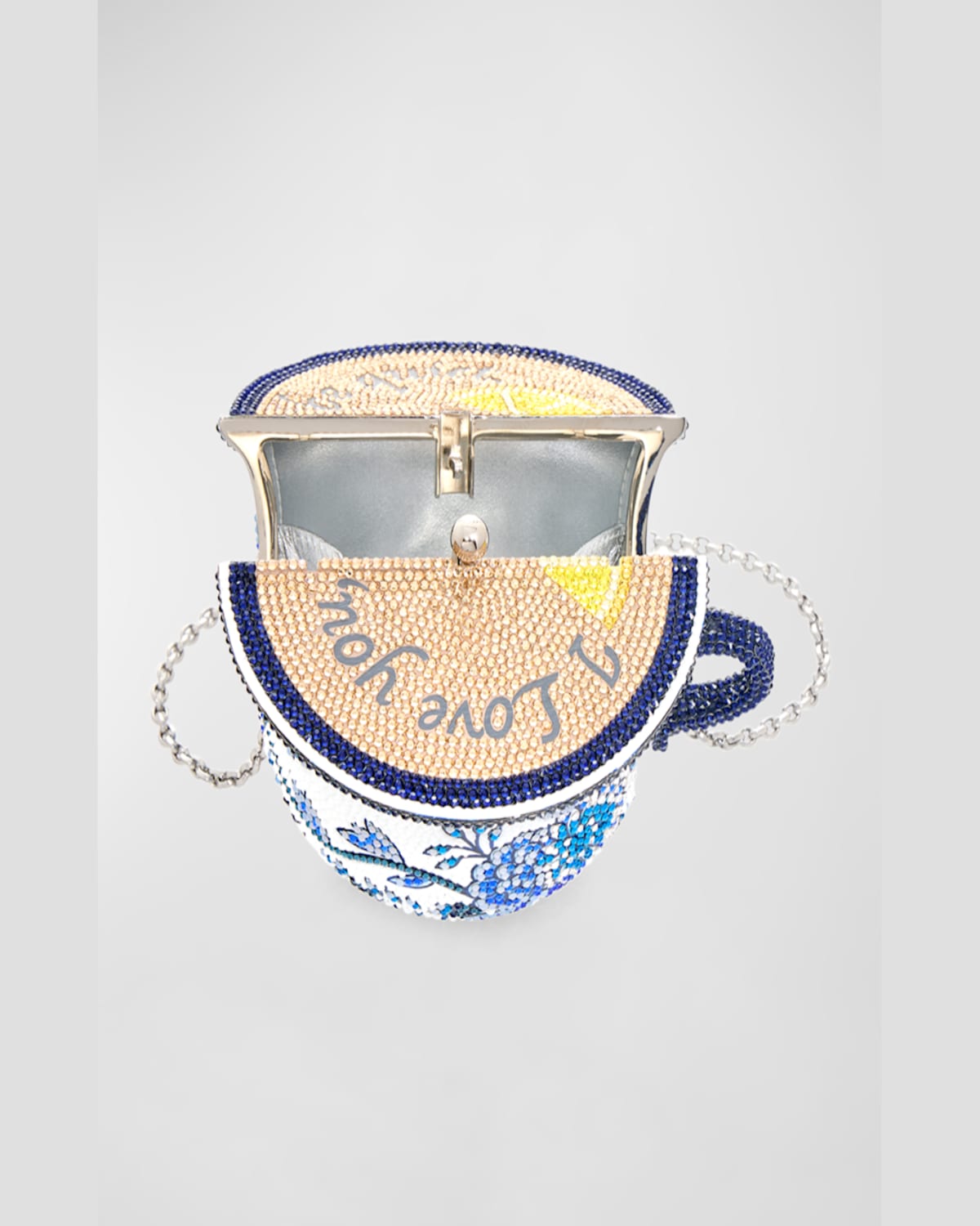 Judith Leiber Teacup Tranquili-tea Minaudiere In Silver Cobalt Multi