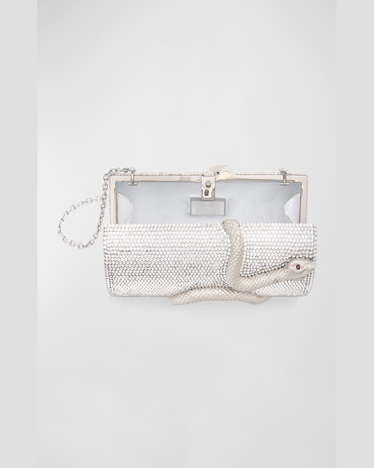Judith Leiber Spiral Snake Crystal Minaudiere In Silver Rhine