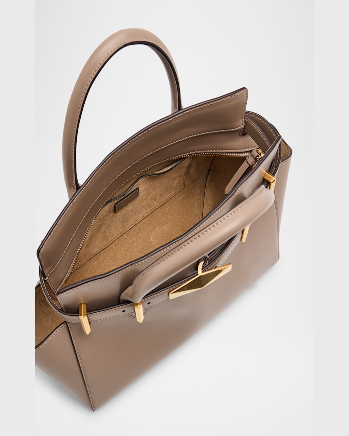 Jimmy Choo Small Diamond Belted Leather Top-handle Bag In Taupegold