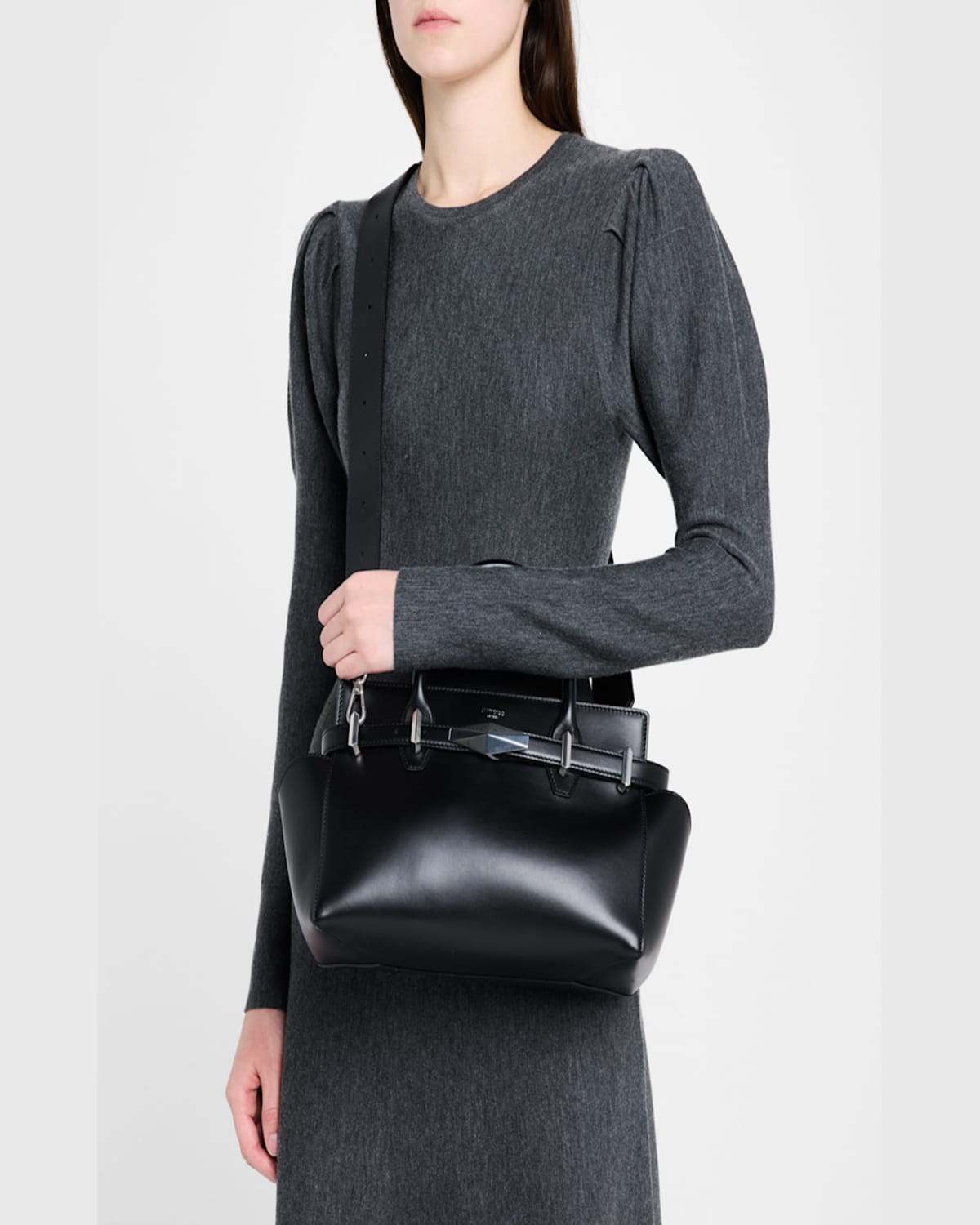 Jimmy Choo Small Diamond Belted Leather Top-handle Bag In Blackant Silv