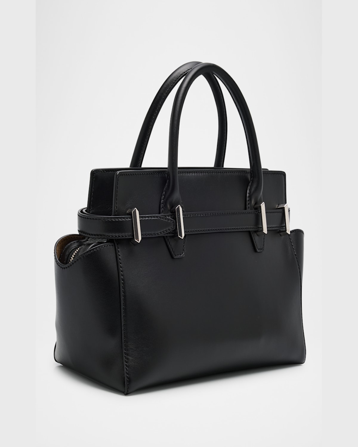 Jimmy Choo Small Diamond Belted Leather Top-handle Bag In Blackant Silv