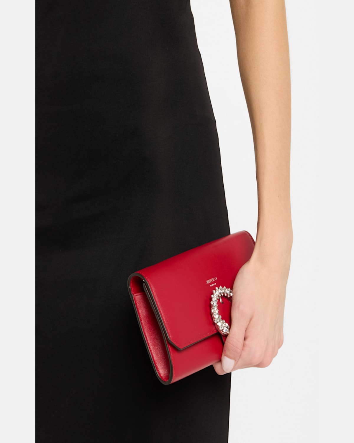 Jimmy Choo Buckle Flap Leather Wallet On Chain In Ruby Redsilver