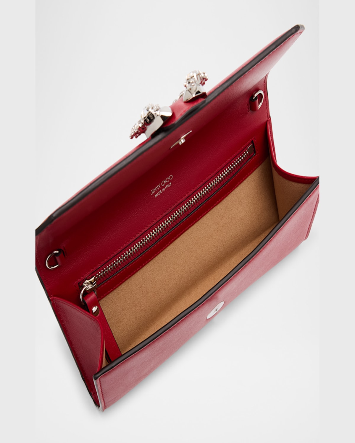 Jimmy Choo Buckle Flap Leather Wallet On Chain In Ruby Redsilver