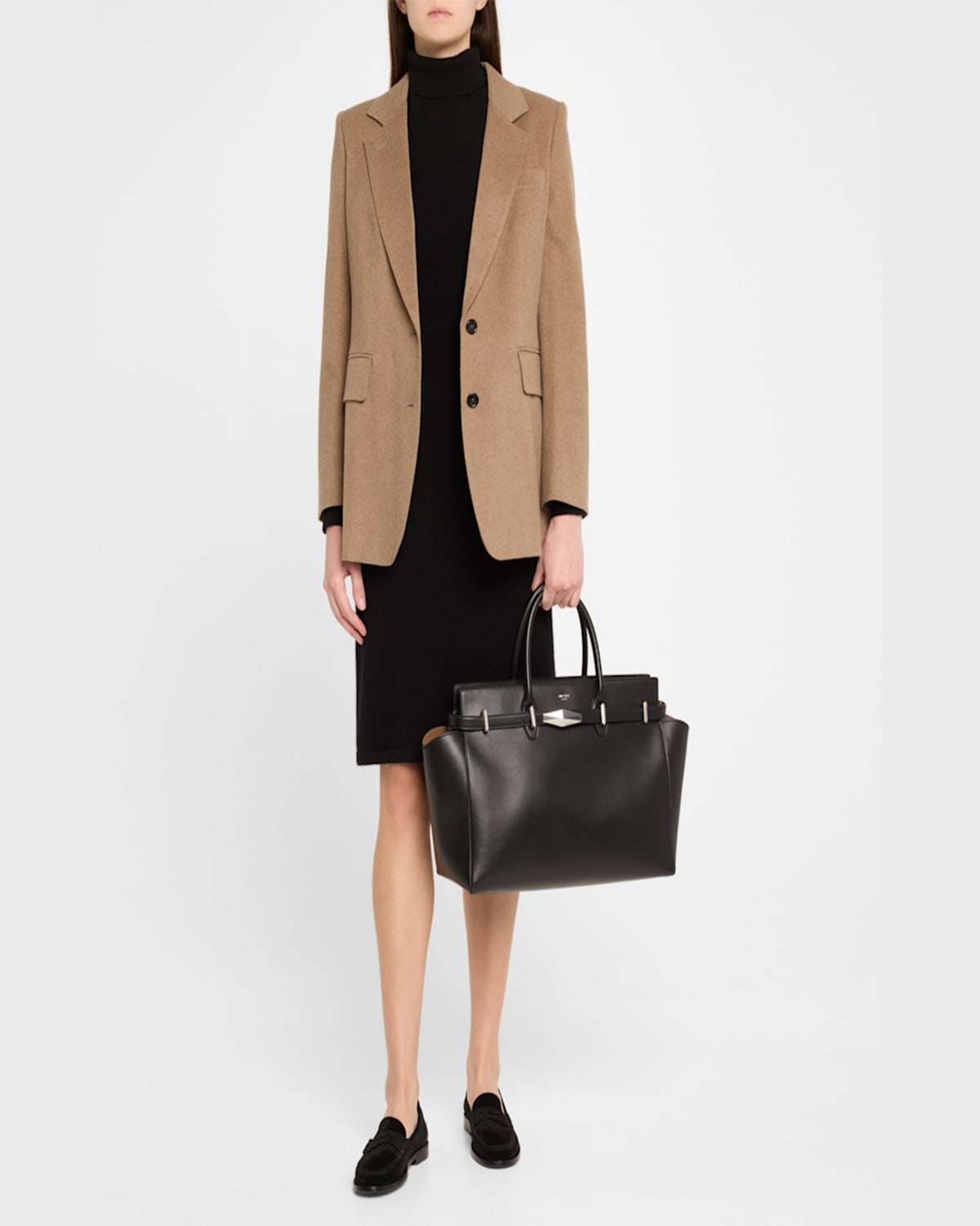 Jimmy Choo Black Leather Large Diamond Belted Shopping Bag In Blackant Silv
