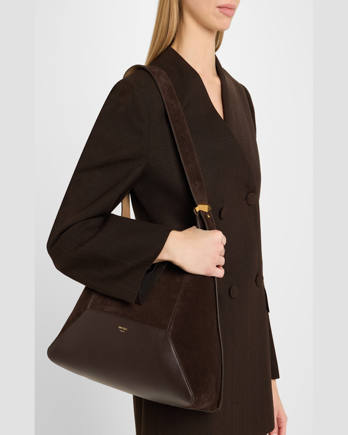 Jimmy Choo Medium Diamond Suede Leather Shoulder Bag In Brown Suede