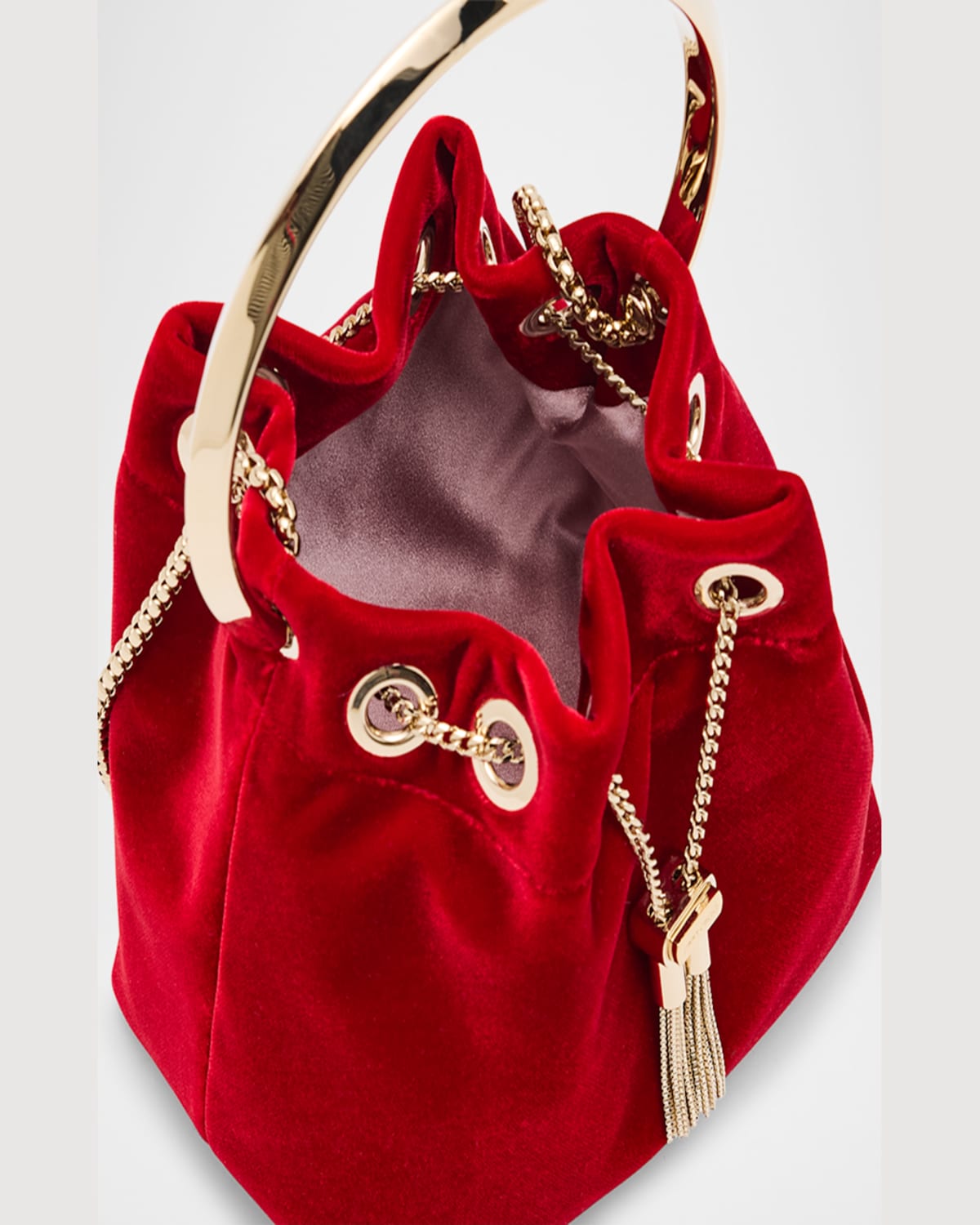 Jimmy Choo Bon Bon Velvet With Metal Handle In Ruby Redsilver