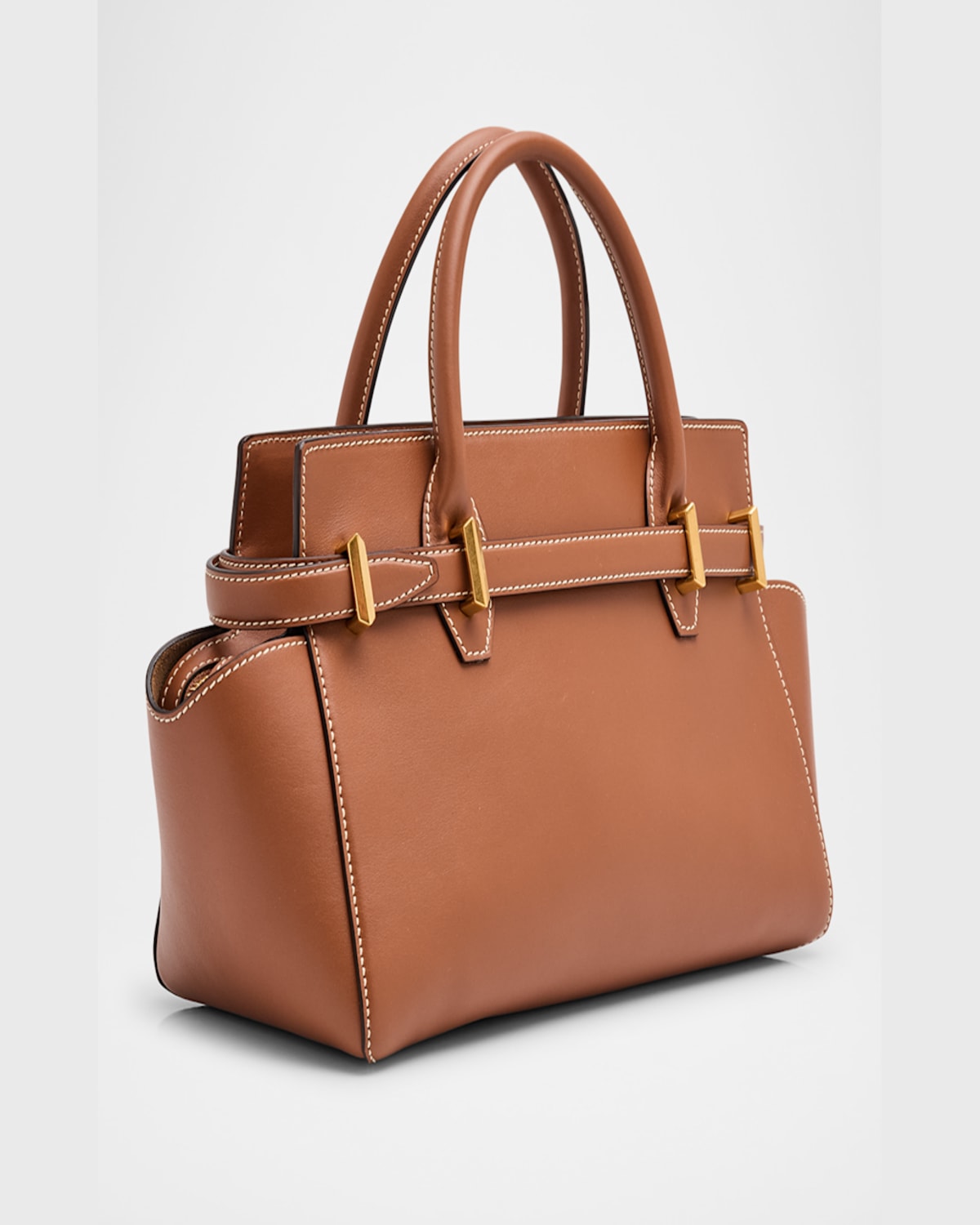 Jimmy Choo Small Diamond Belted Leather Top-handle Bag In Tanecrugold