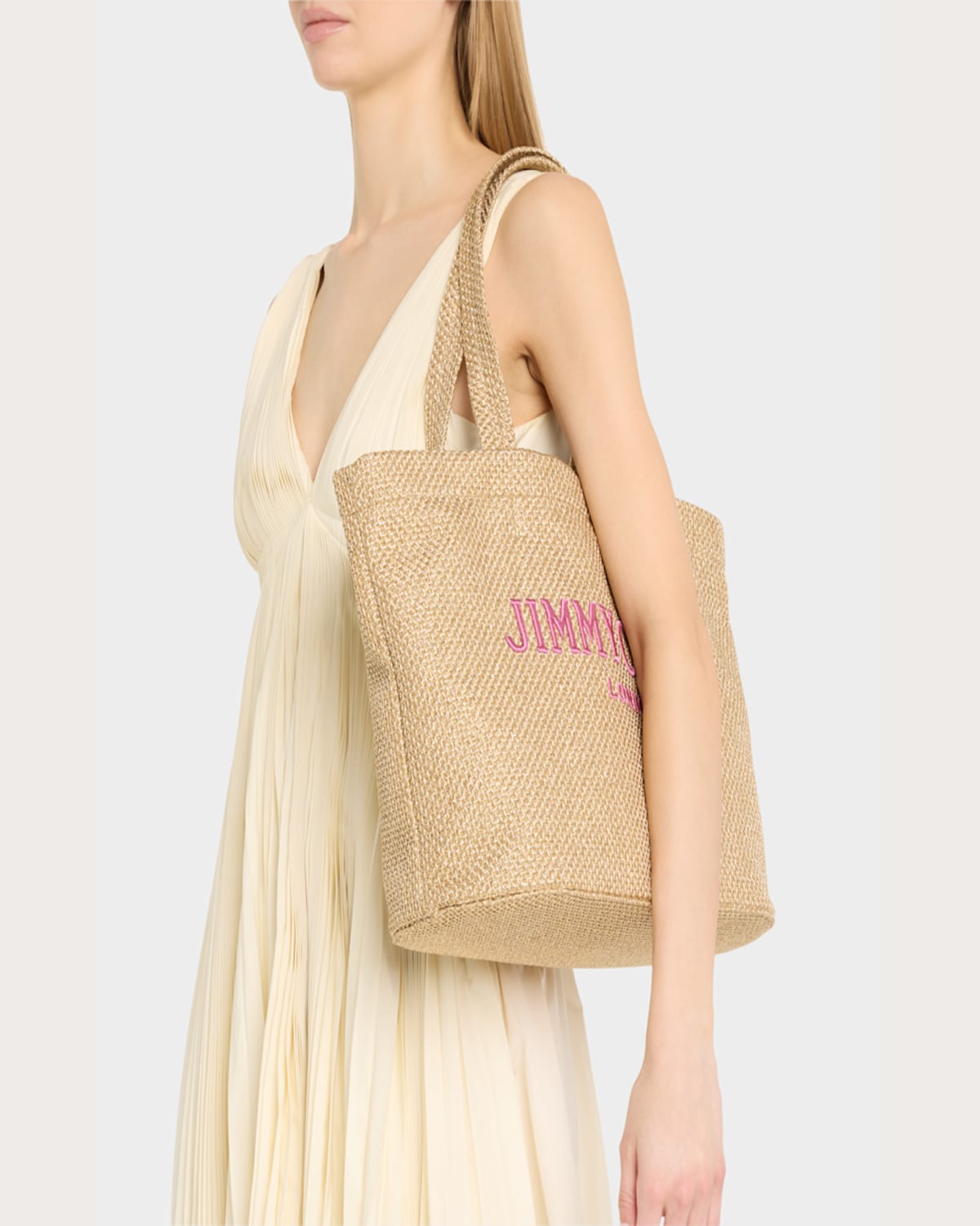 Jimmy Choo Gold Rafia Mini Beach Shopping Bag In Gold