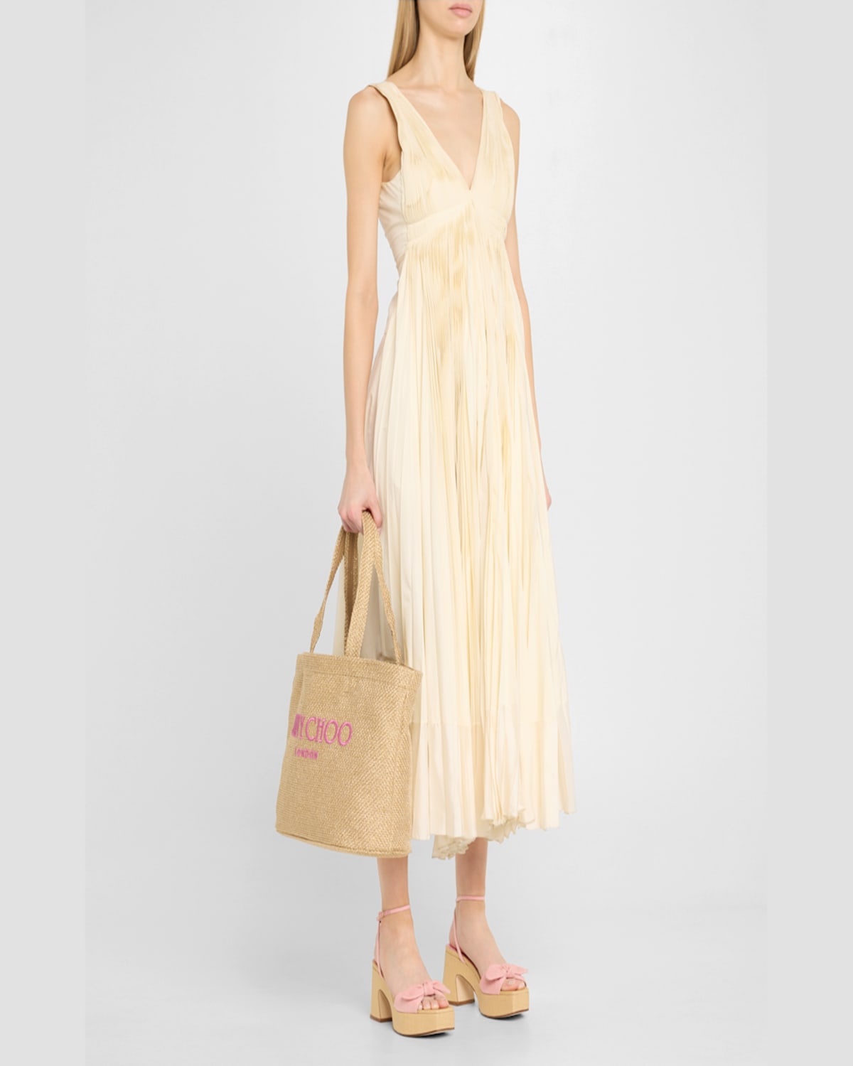 Jimmy Choo Gold Rafia Mini Beach Shopping Bag In Gold