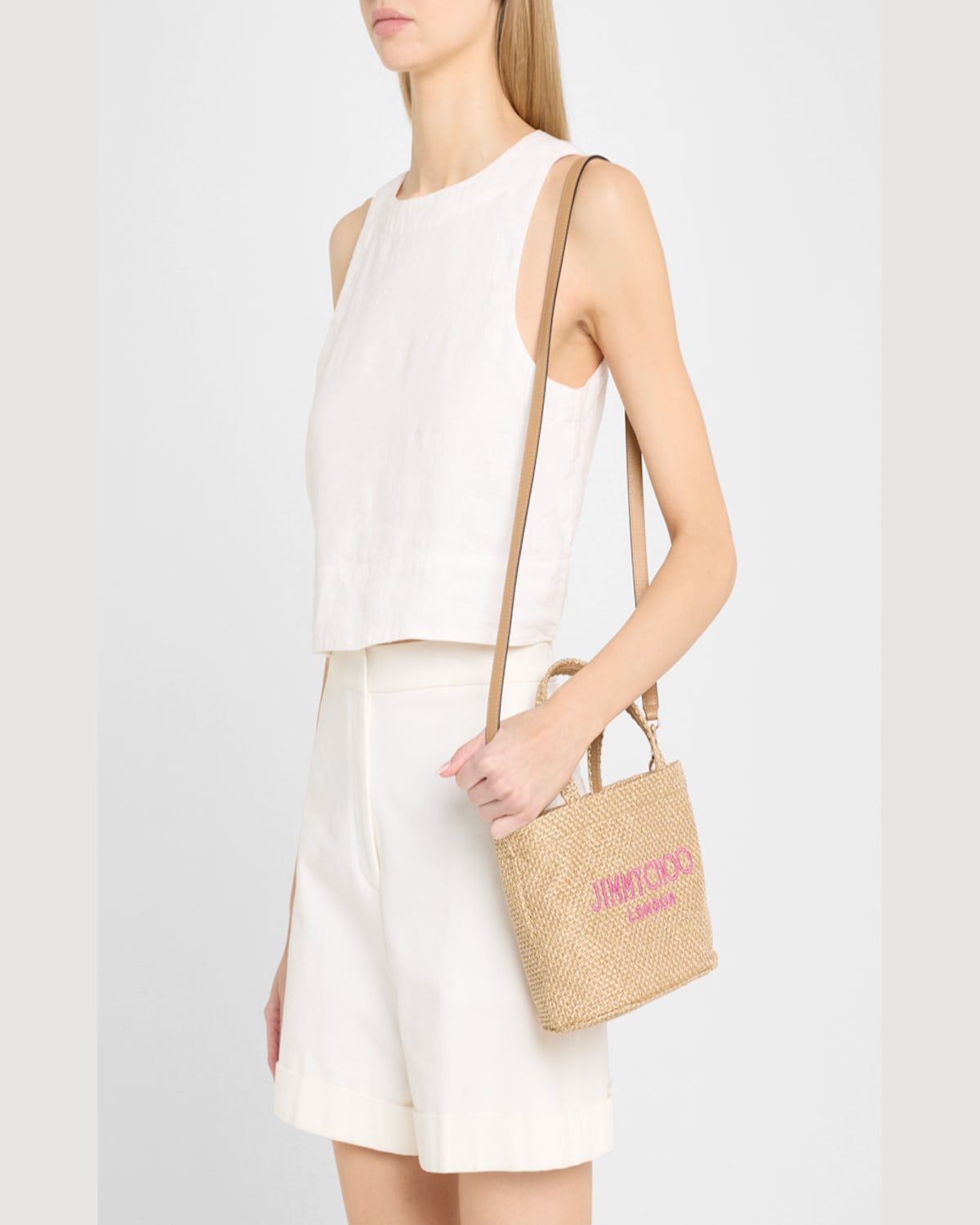 Jimmy Choo Mini Metallic Raffia Beach Tote Bag In Gold