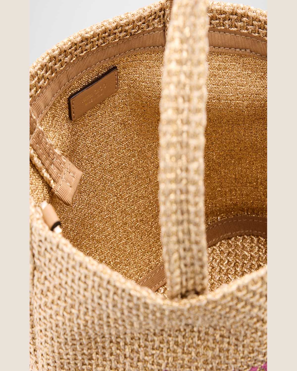 Jimmy Choo Mini Metallic Raffia Beach Tote Bag In Gold