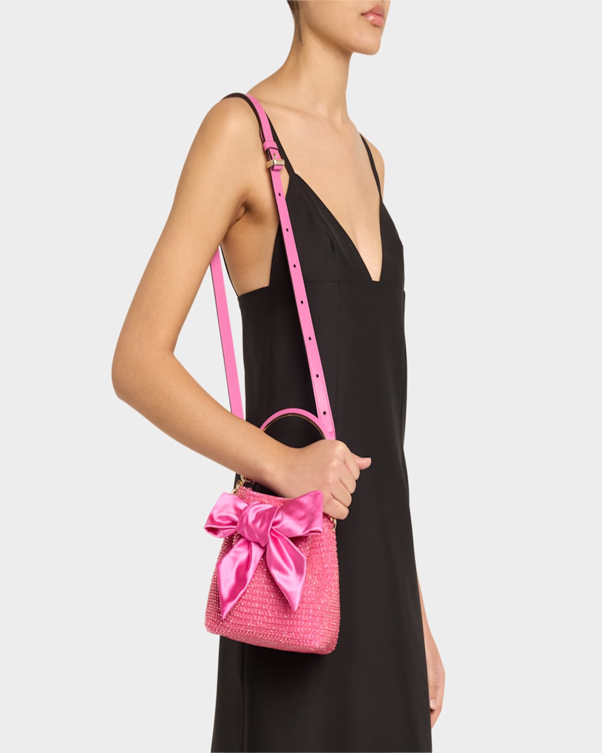 Jimmy Choo Bon Bon Bow Metallic Raffia Bucket Bag In Lmagltgld