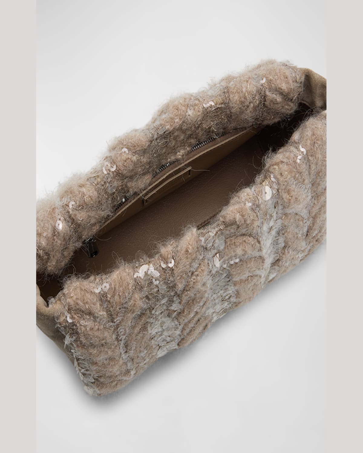 Brunello Cucinelli Sequined Opera Knit Clutch Bag In Sand