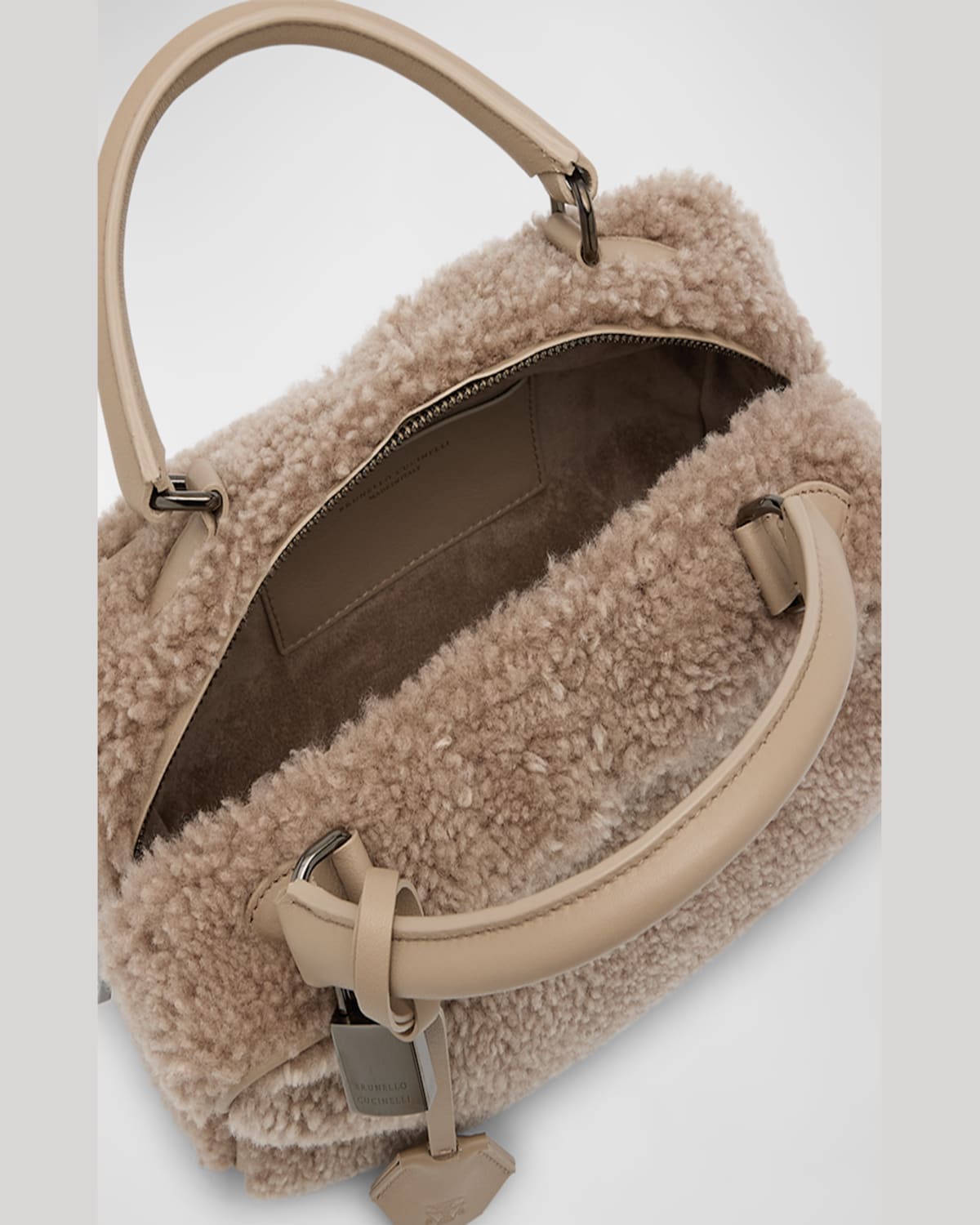 BRUNELLO CUCINELLI BOSTON LAMB SHEARLING TOP-HANDLE BAG 