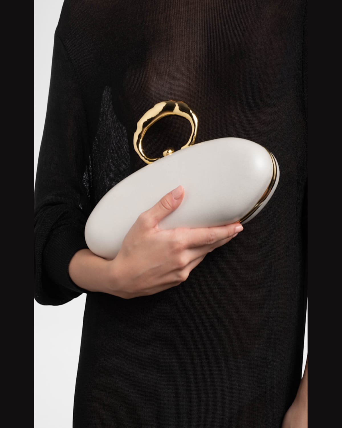 ALEXIS BITTAR MOLTEN RING BULLET LEATHER CLUTCH BAG 