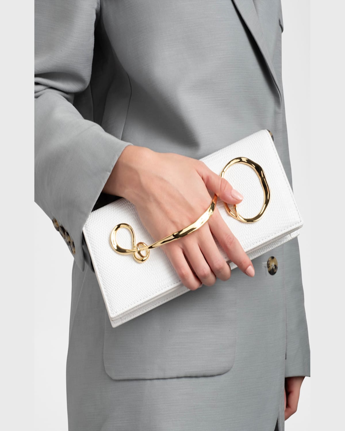 ALEXIS BITTAR LIZARD-EMBOSSED LEATHER CLUTCH BAG WITH SIDE HANDLE 