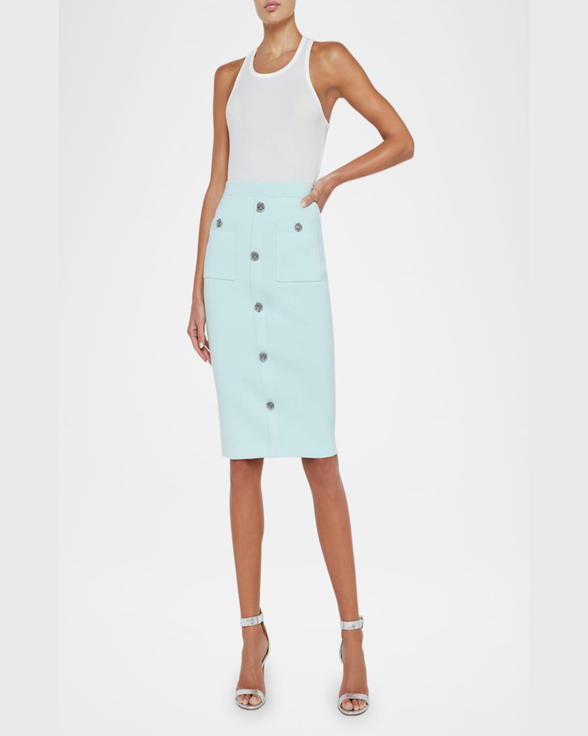 L AGENCE AMIRA KNIT BUTTONED KNEE-LENGTH SKIRT 