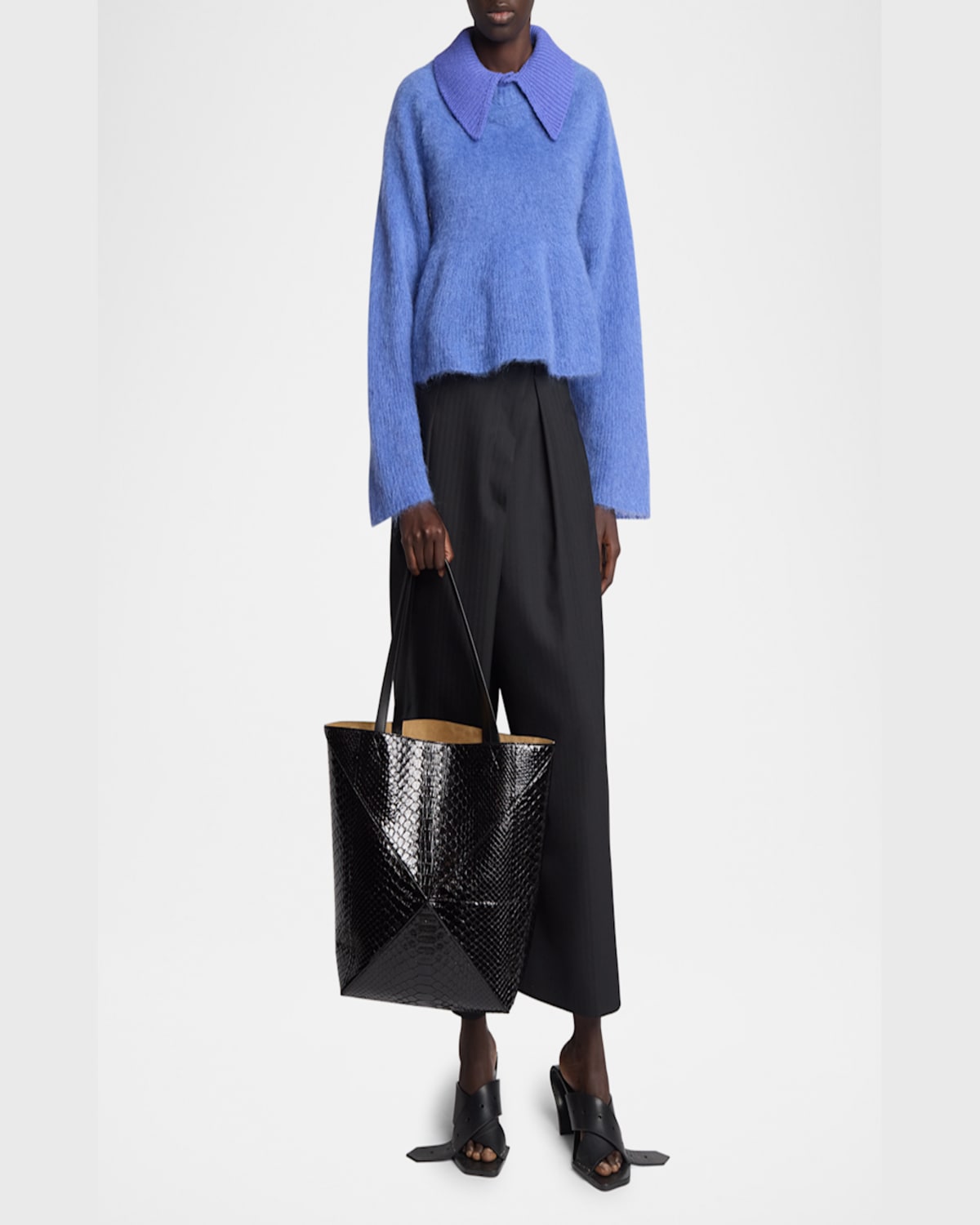 Loewe Puzzle Fold Large Patent Python-embossed Tote Bag In Black