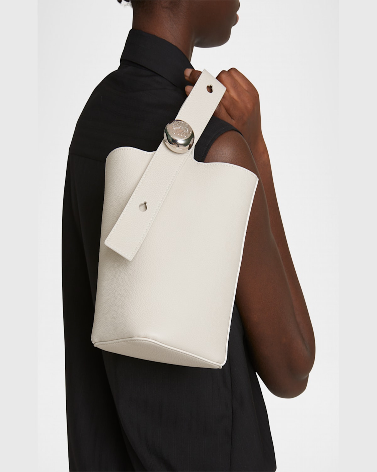 Loewe Mini Pebble Leather Bucket Bag In Soft White