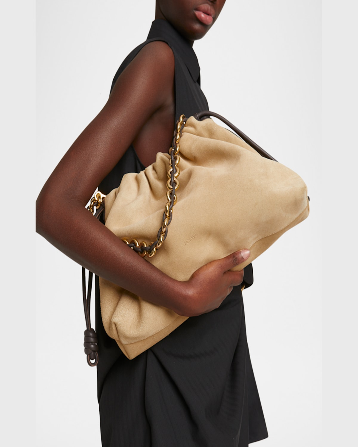 Loewe Flamenco Large Suede Shoulder Bag In Gold