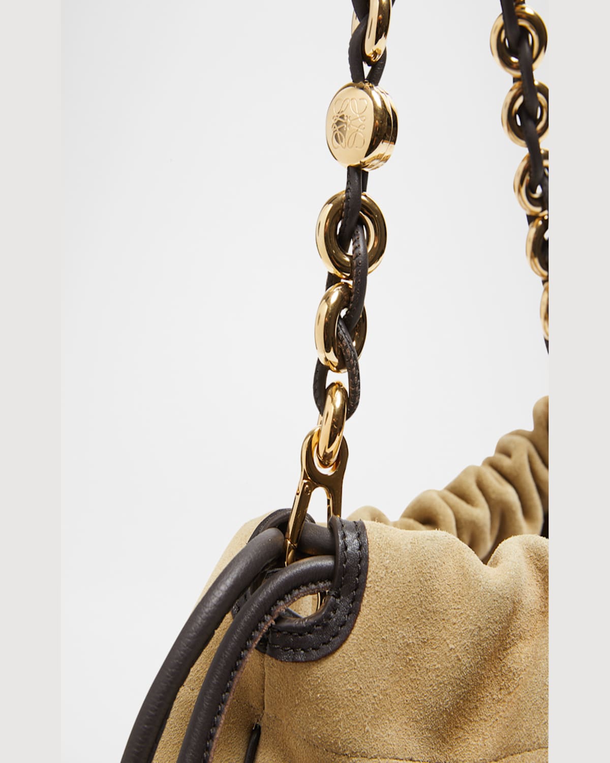 Loewe Flamenco Large Suede Shoulder Bag In Gold
