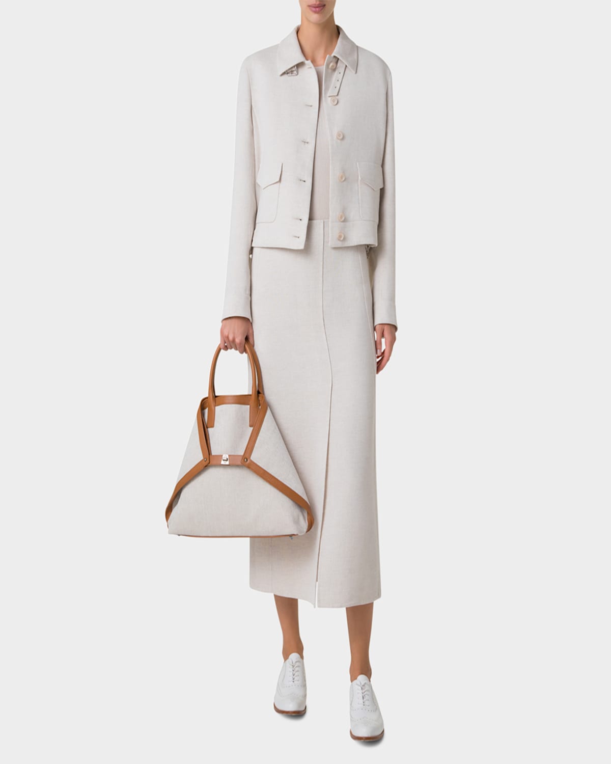 AKRIS AI CANVAS & LEATHER TOTE BAG 