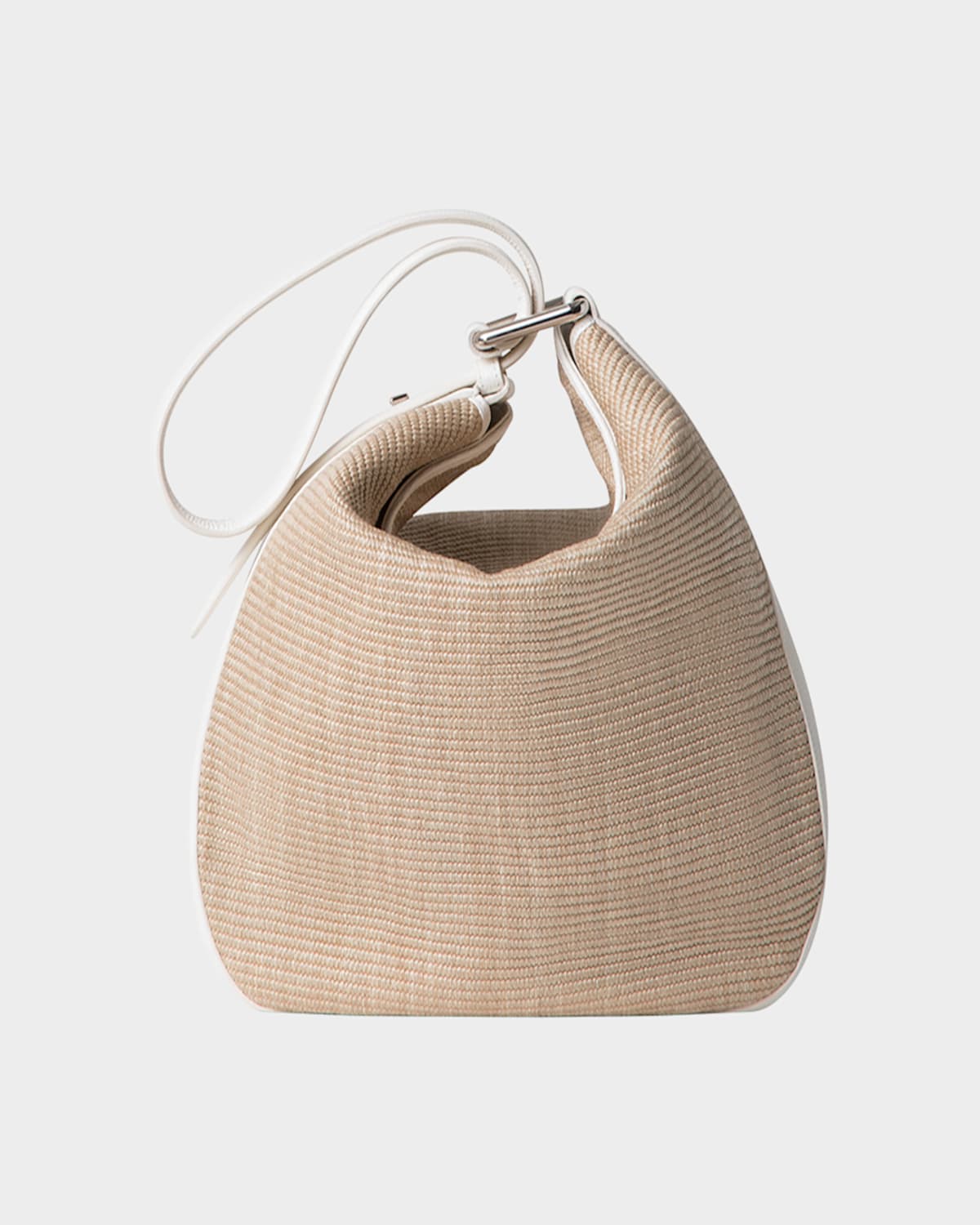 AKRIS ANNA MEDIUM RAFFIA & LEATHER HOBO BAG 