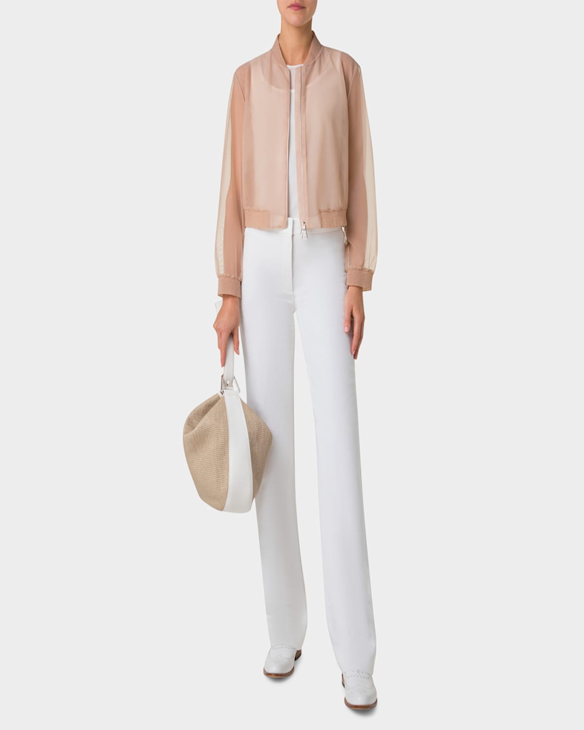 Shop Akris Anna Medium Raffia & Leather Hobo Bag In Nature White
