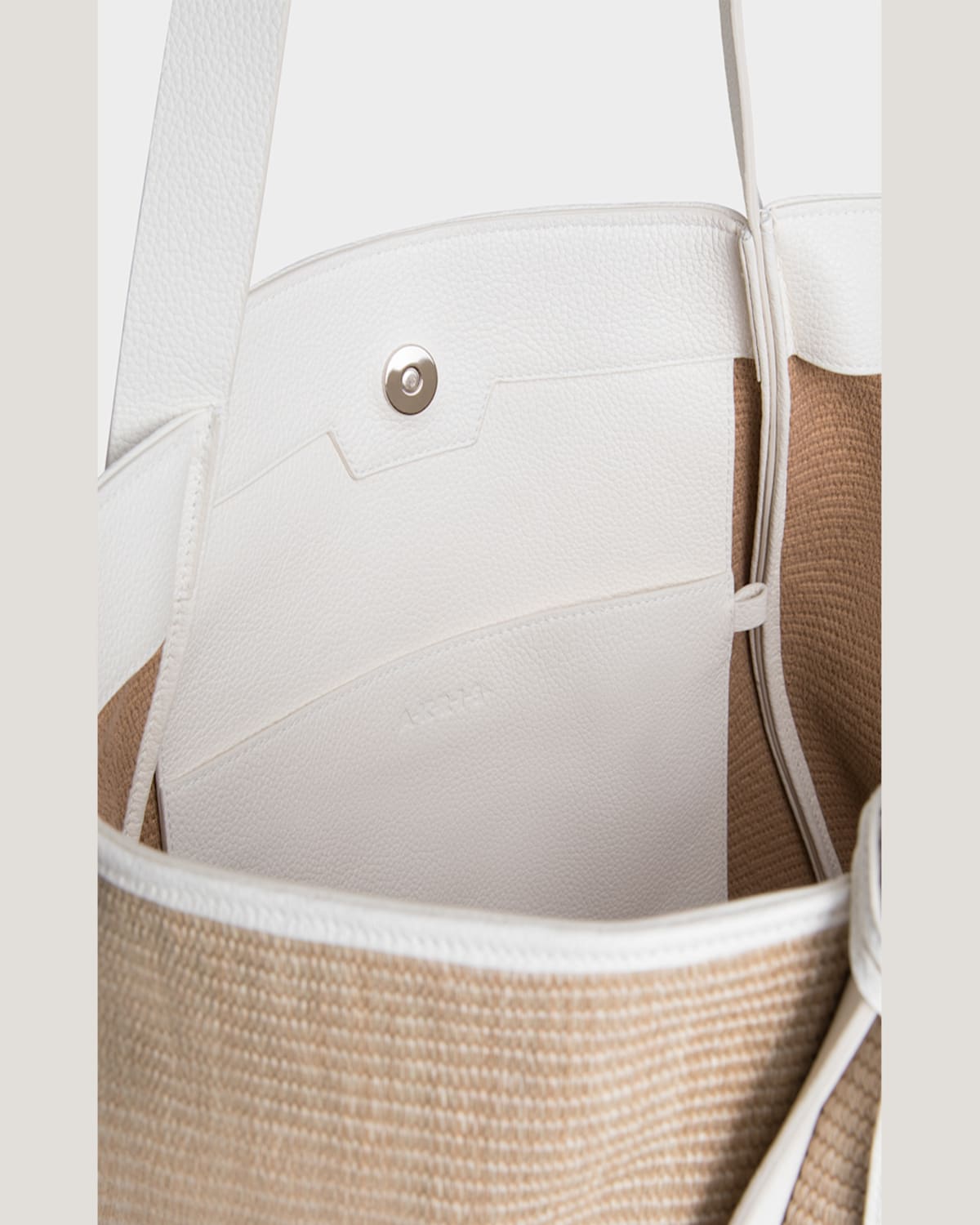 Shop Akris Alex Raffia & Leather Tote Bag In Nature White